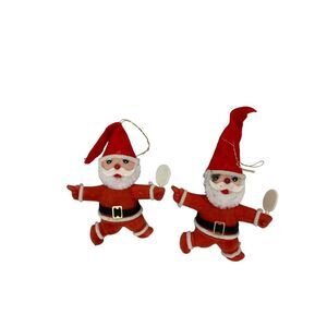Lot Of 2 Vintage Flocked Santa Claus Figurine Christmas Ornaments white‎ paddle